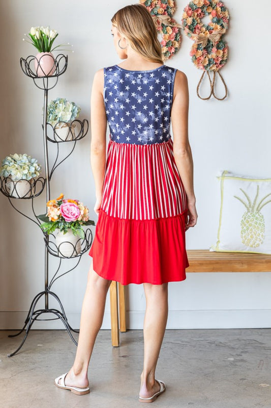 Heimish Full Size US Flag Theme Contrast Tank Mini Dress