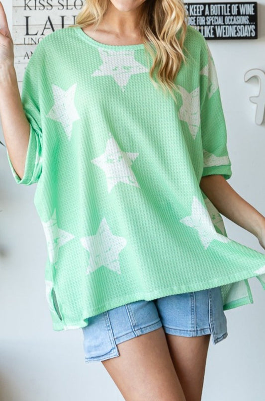 Star Mint Oversized Waffle Tee - Cheeky Chic Boutique