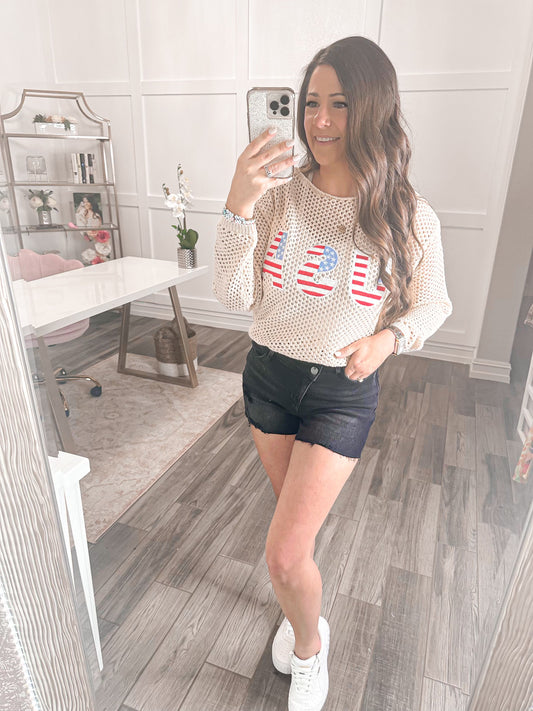 USA Embroidered Knit Top - Cheeky Chic Boutique