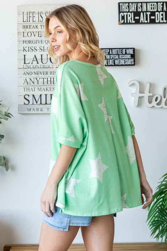 Star Mint Oversized Waffle Tee - Cheeky Chic Boutique