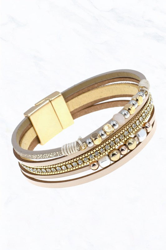Beaded Leather Magnetic Clasp Bracelet - Cheeky Chic Boutique