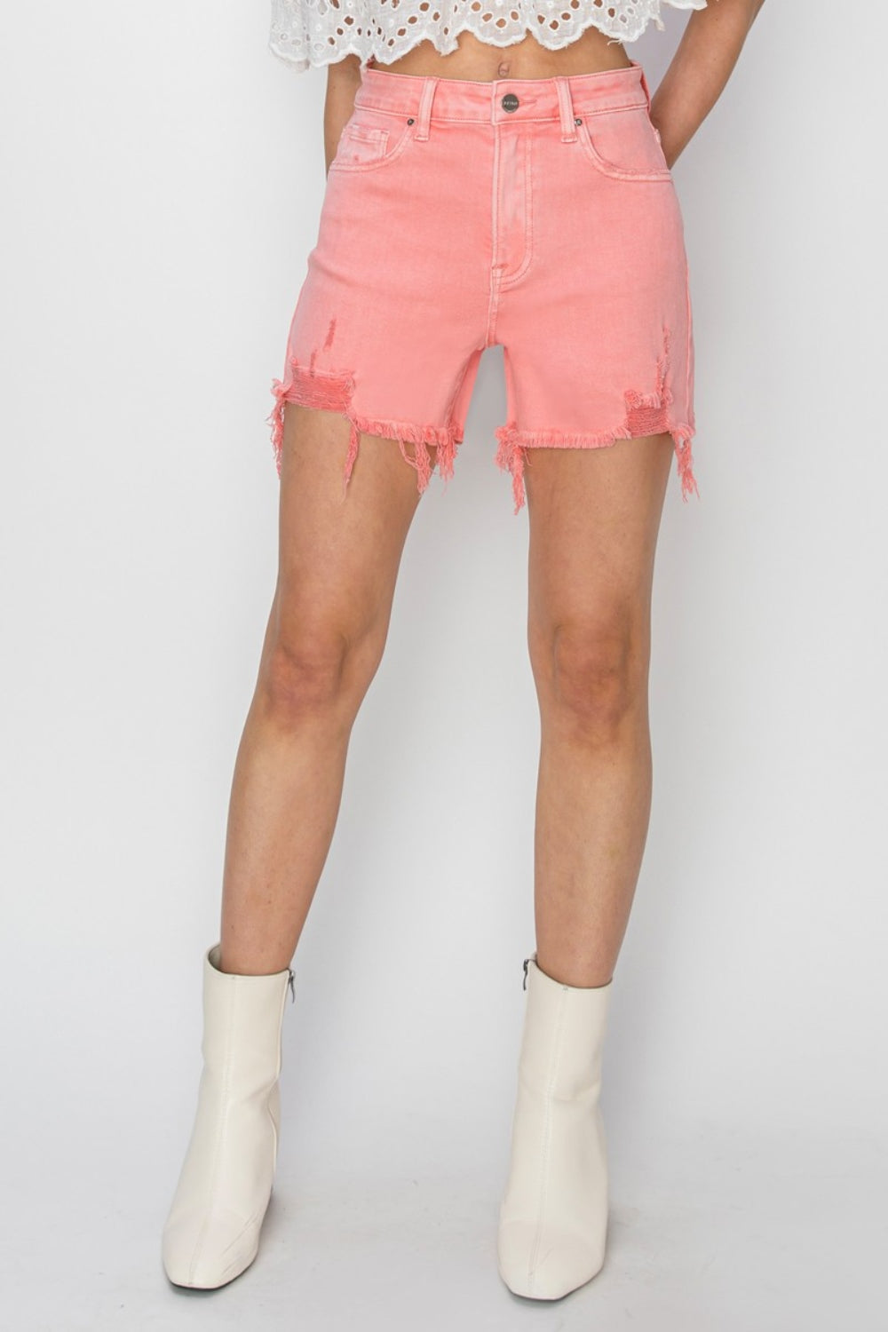 Flamingo Distressed Denim Shorts - Cheeky Chic Boutique