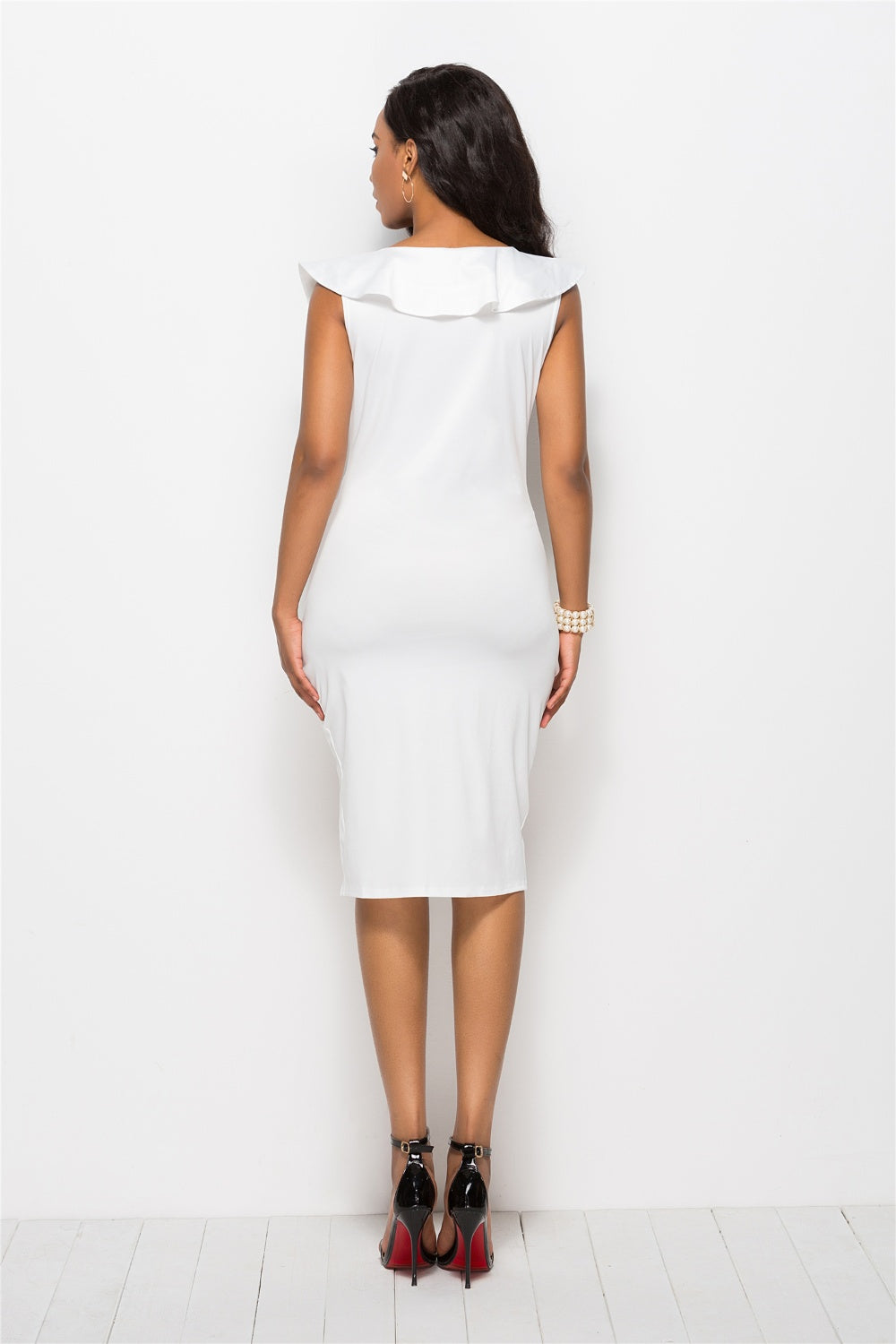 Ruched Ruffled Cap Sleeve Midi Dress - Cheeky Chic Boutique