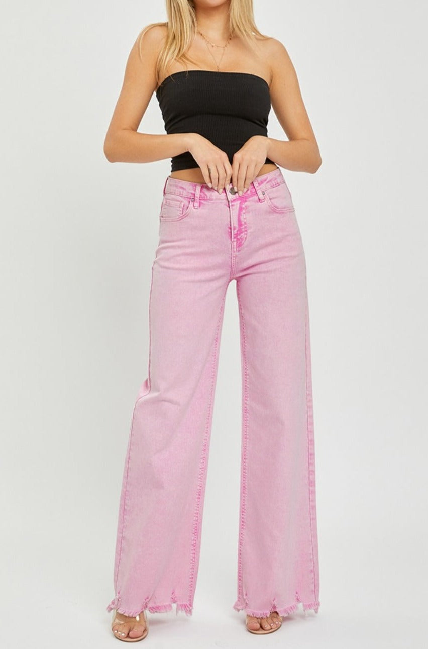Pink Acid Wide Leg Jeans - Cheeky Chic Boutique
