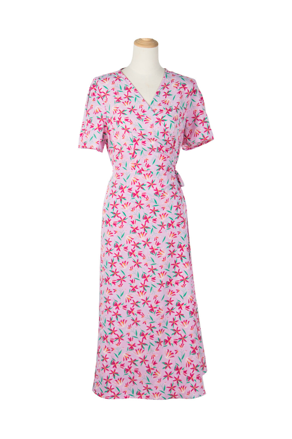 Floral Surplice Neck Short Sleeve Dress - Cheeky Chic Boutique