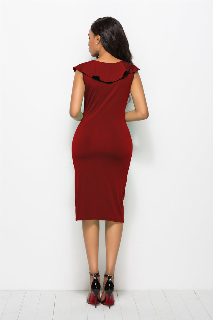Ruched Ruffled Cap Sleeve Midi Dress - Cheeky Chic Boutique