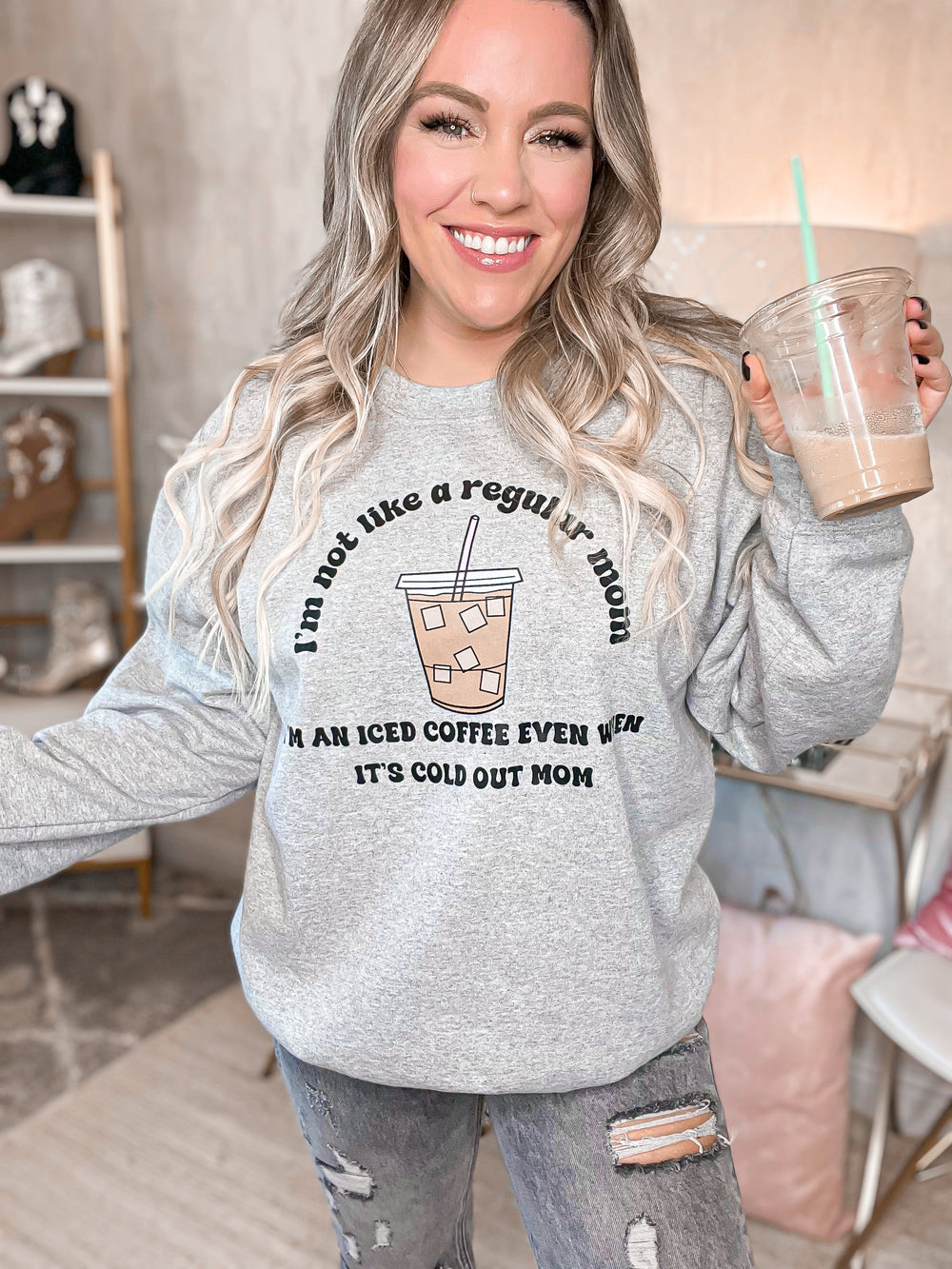 Iced Coffee Mom Graphic Sweatshirt - APRIL ONLY - Cheeky Chic Boutique
