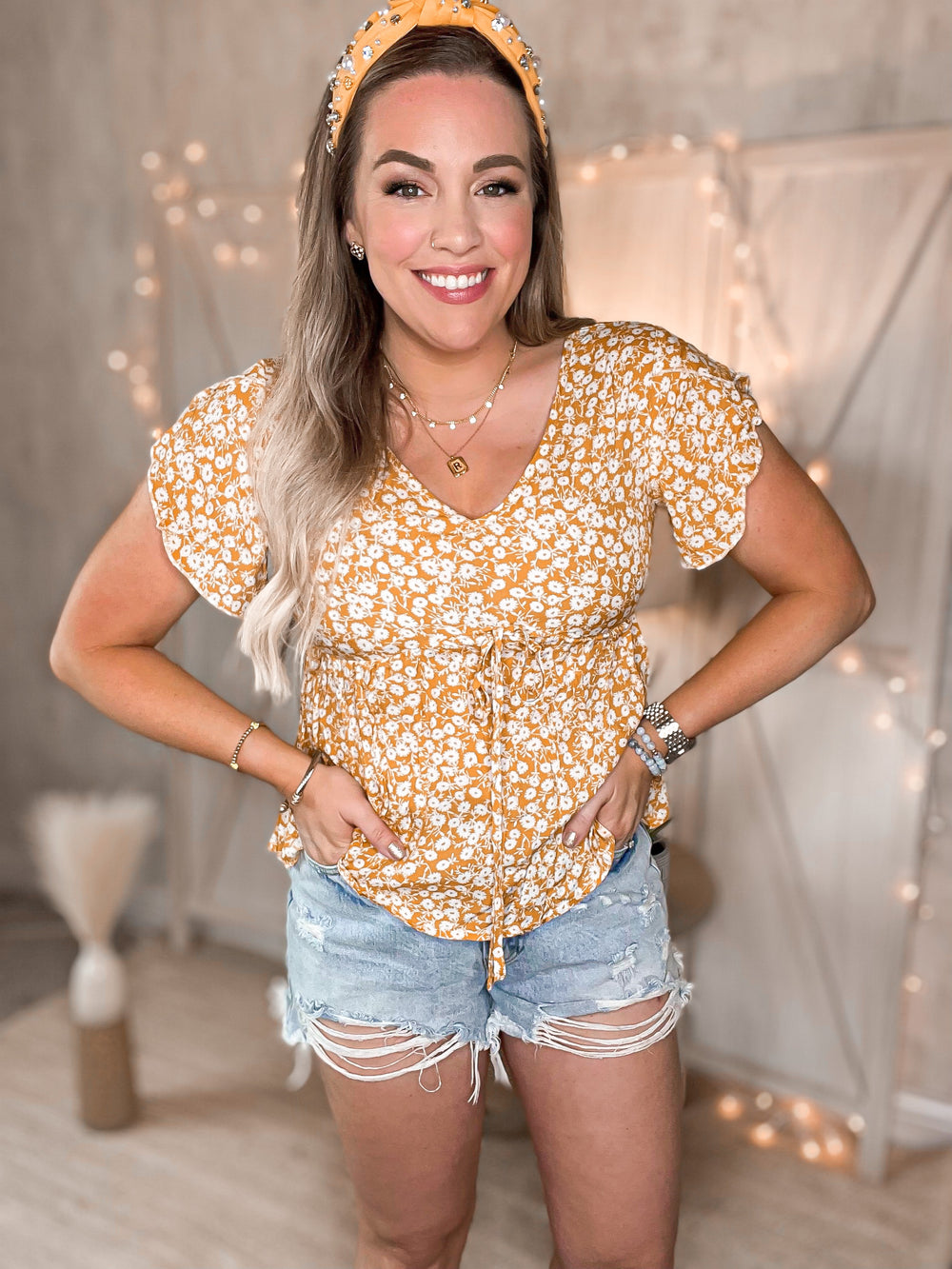 Small Town Girl Floral Petal Sleeve Babydoll Top - Cheeky Chic Boutique