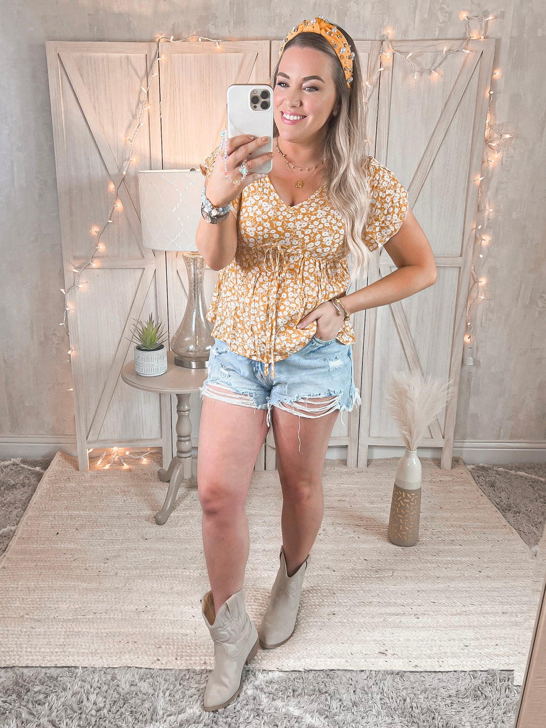 Small Town Girl Floral Petal Sleeve Babydoll Top - Cheeky Chic Boutique