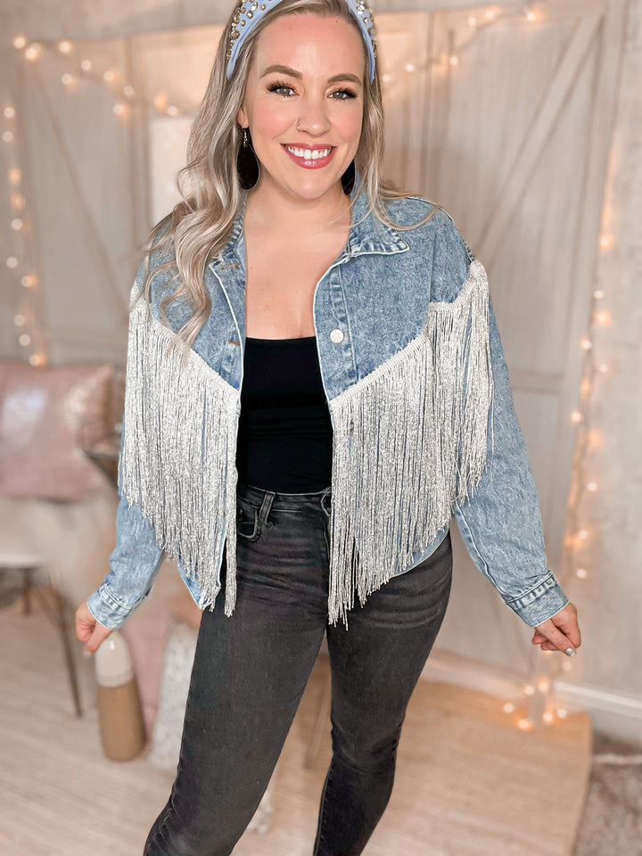On Tour Fringe Denim Jacket - Cheeky Chic Boutique