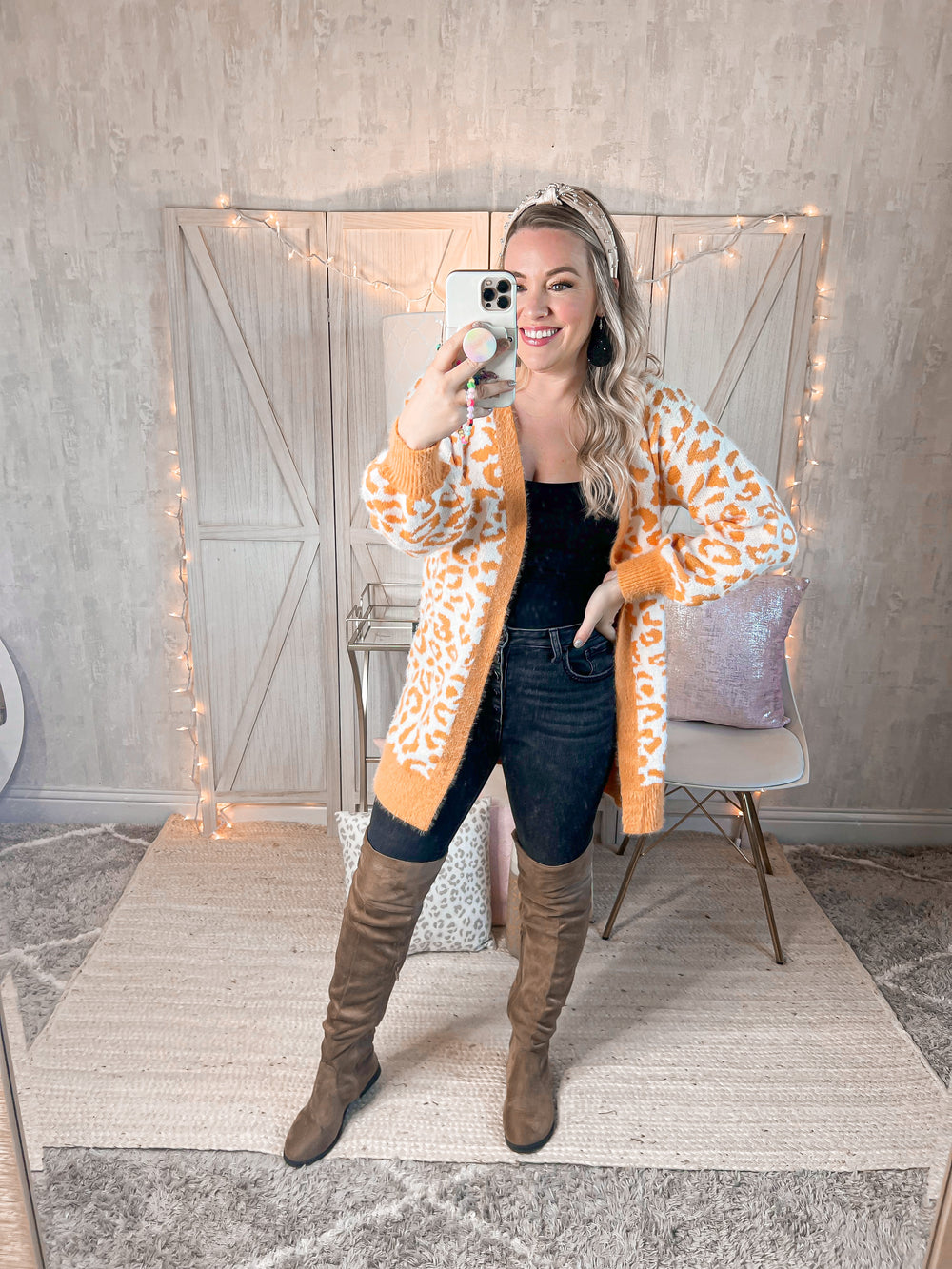 Tangy Tangerine Leopard Cardigan - Cheeky Chic Boutique