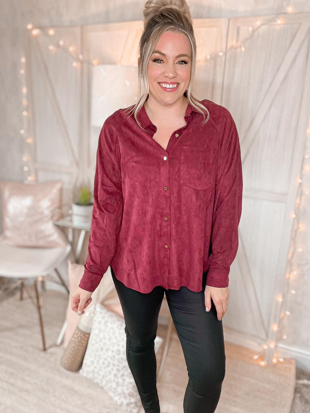 Impressive Vibe Suede Button Down Shirt - Cheeky Chic Boutique