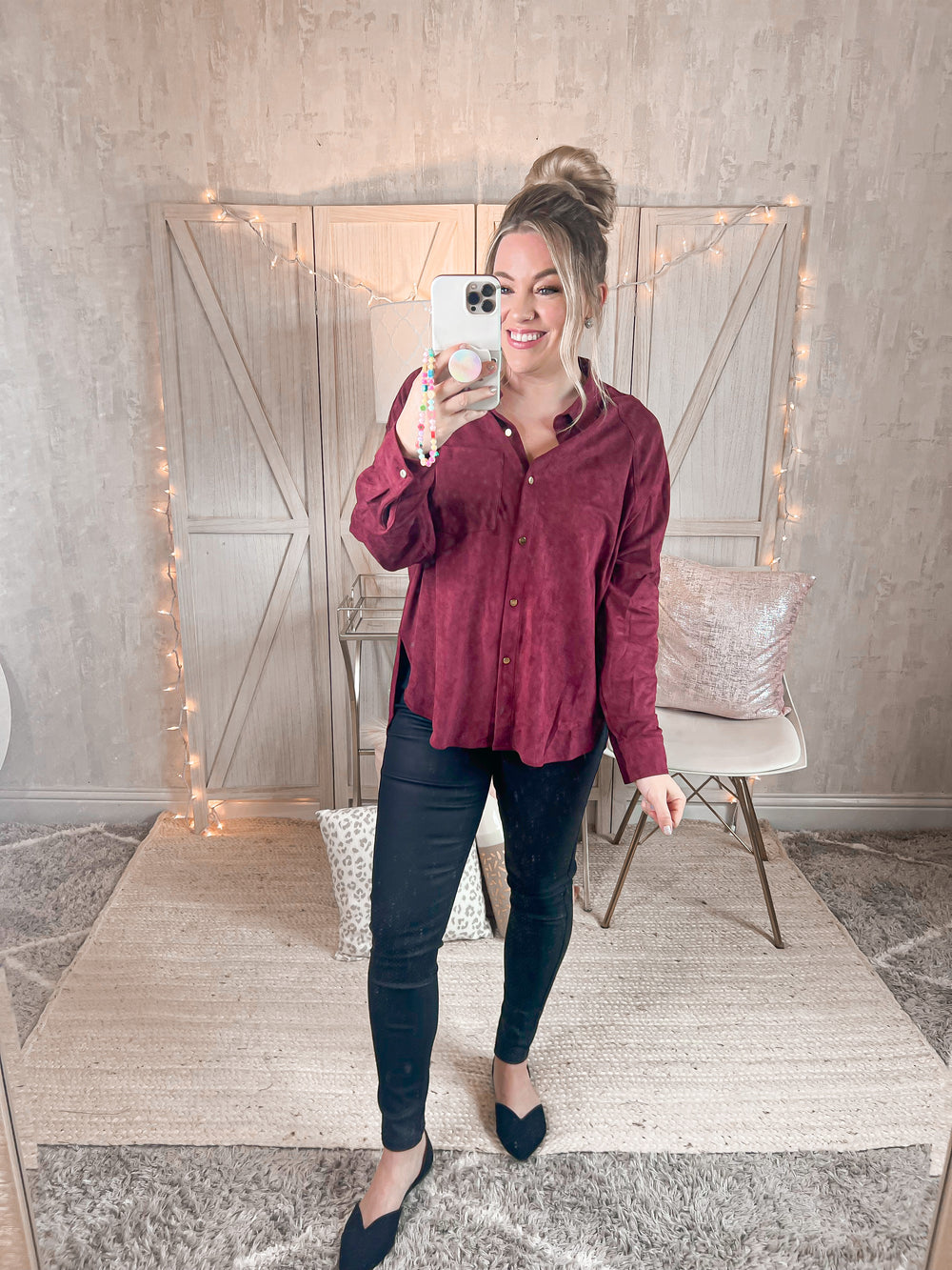 Impressive Vibe Suede Button Down Shirt - Cheeky Chic Boutique