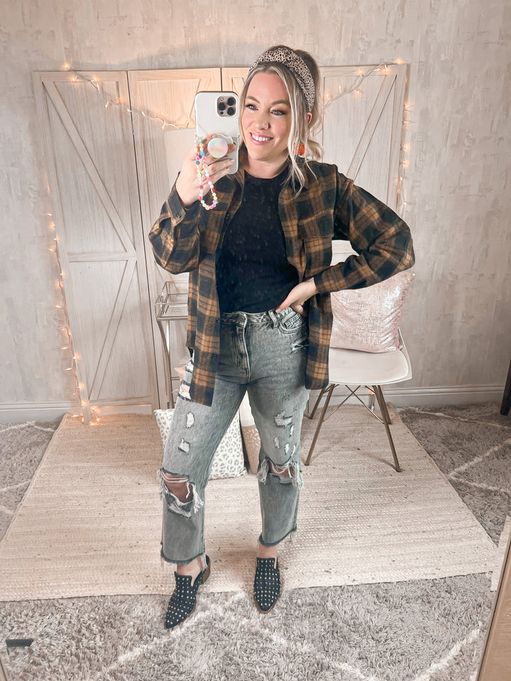 Honeycomb Plaid Button Shirt - Cheeky Chic Boutique
