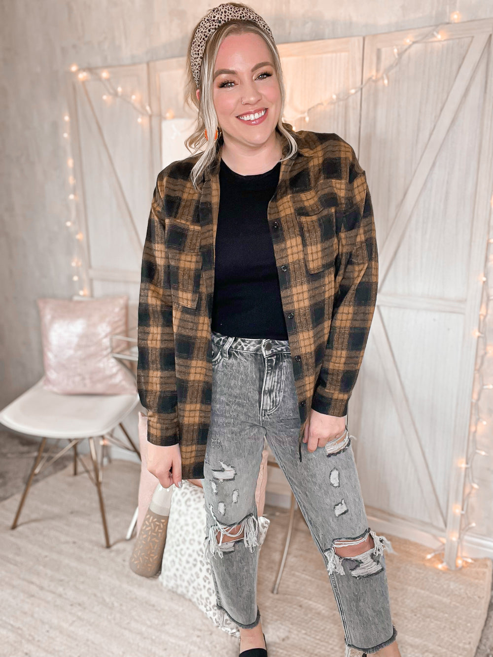 Honeycomb Plaid Button Shirt - Cheeky Chic Boutique