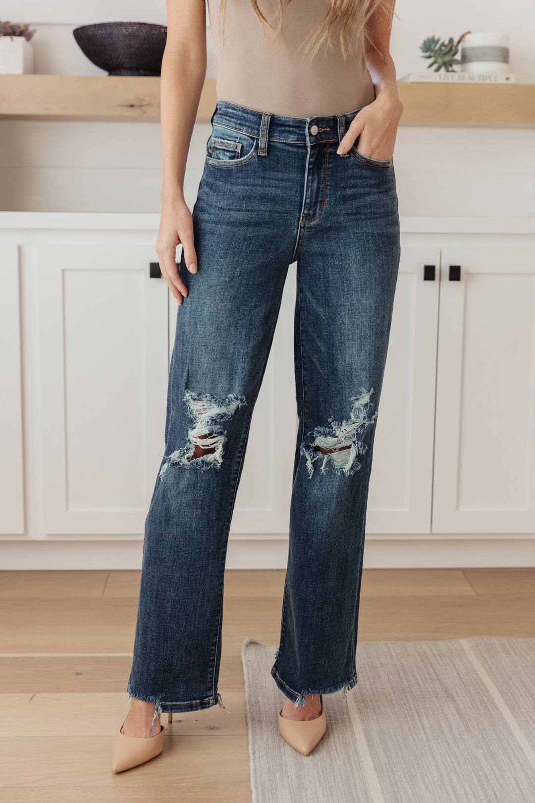 Rose High Rise 90's Straight Jeans in Dark Wash - Cheeky Chic Boutique