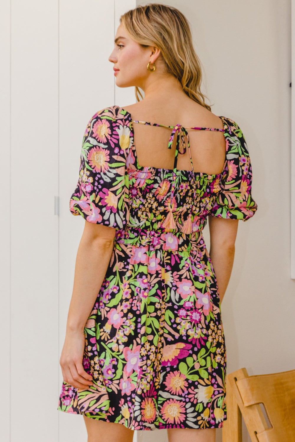 ODDI Full Size Floral Tie-Back Mini Dress - Cheeky Chic Boutique
