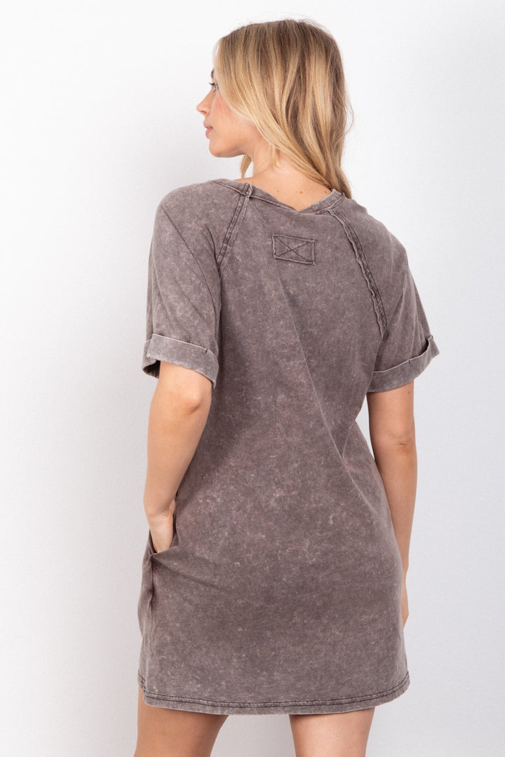 VERY J Washed Round Neck Tee Mini Dress - Cheeky Chic Boutique