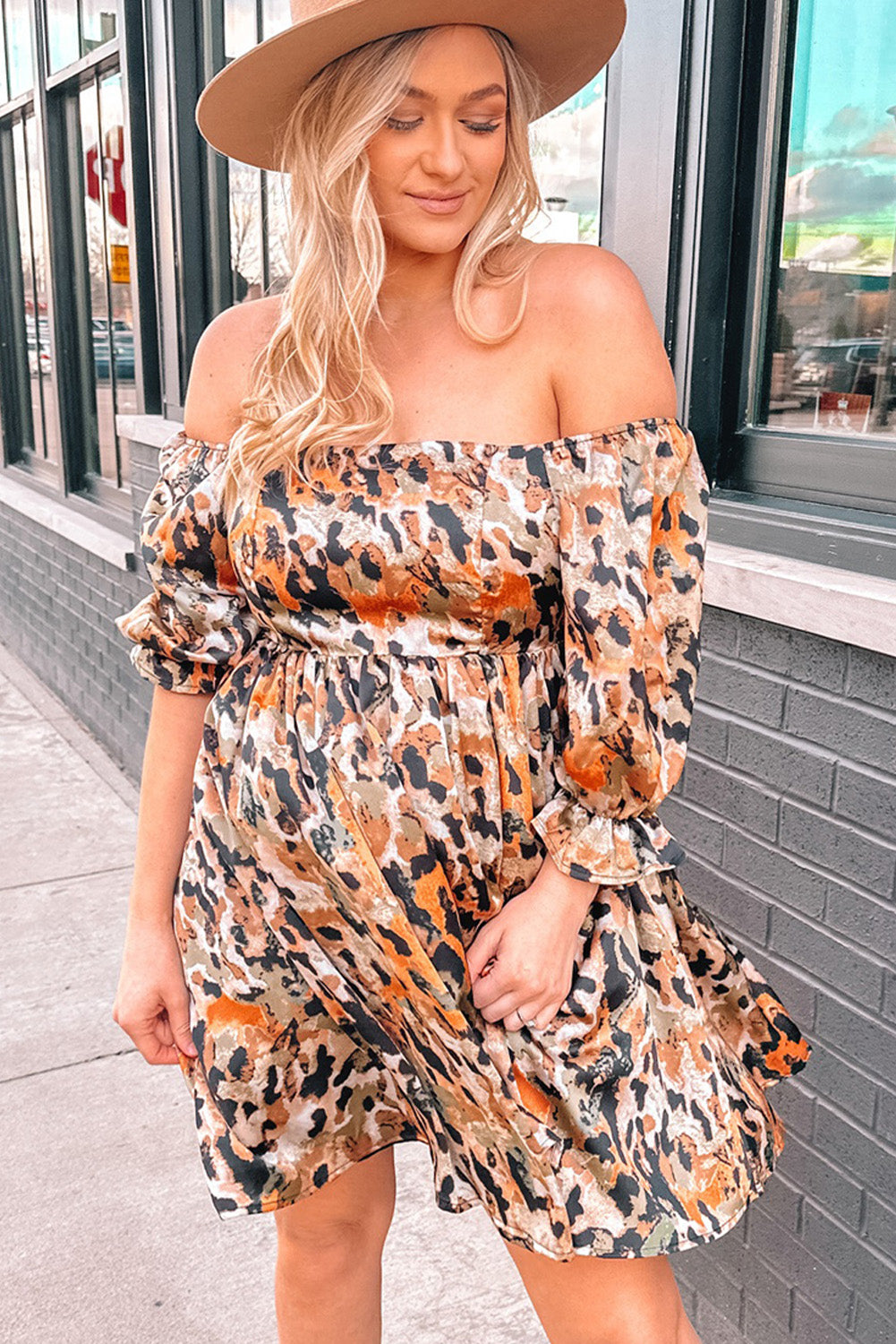Printed Off-Shoulder Smocked Dress - Cheeky Chic Boutique