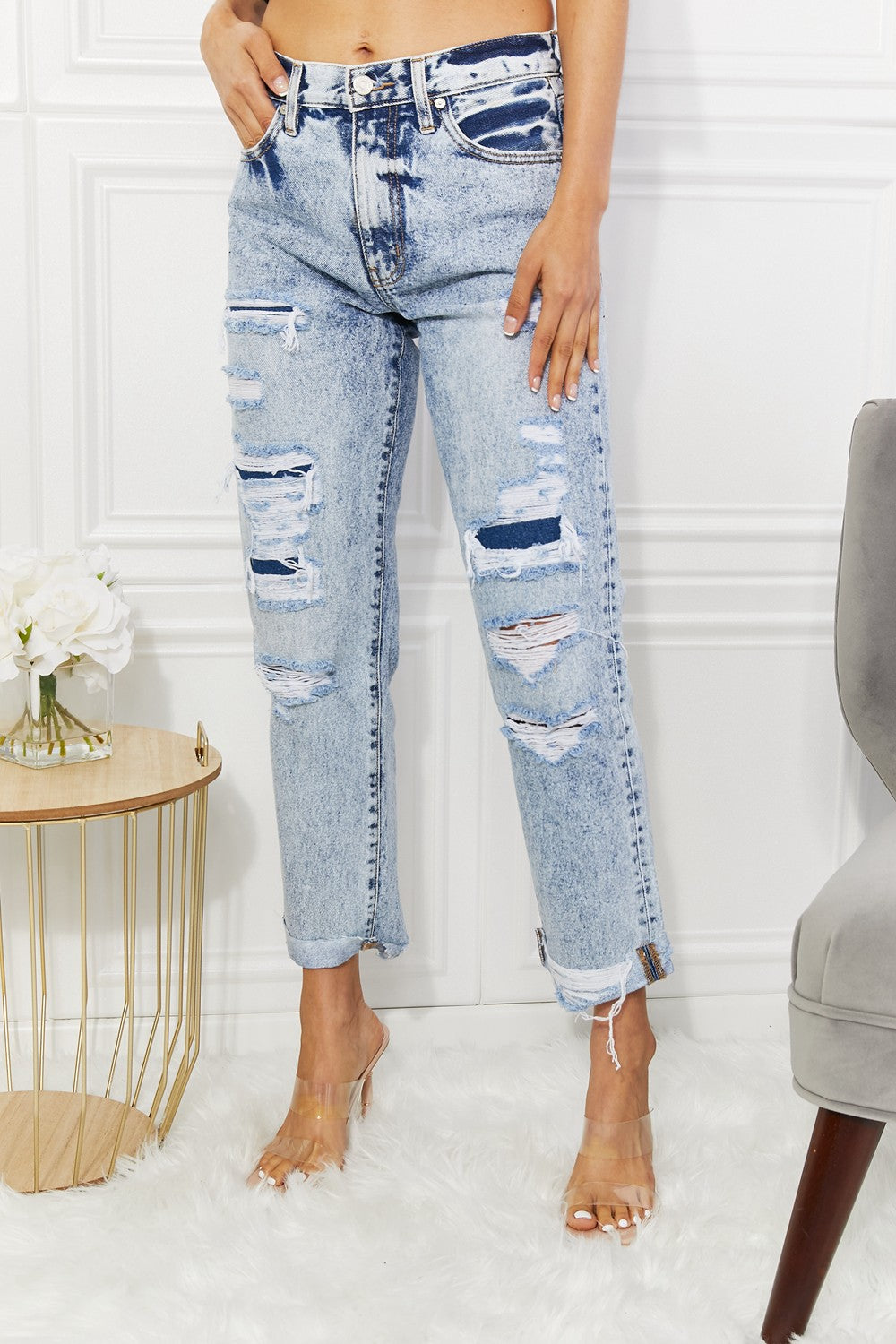 Kancan Kendra High Rise Distressed Straight Jeans - Cheeky Chic Boutique
