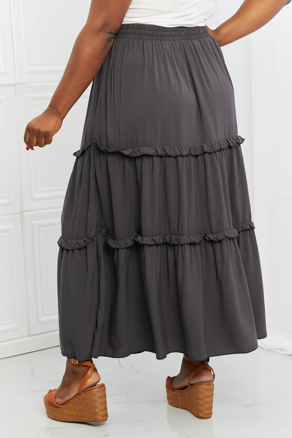 Zenana Summer Days Full Size Ruffled Maxi Skirt in Ash Grey - Cheeky Chic Boutique