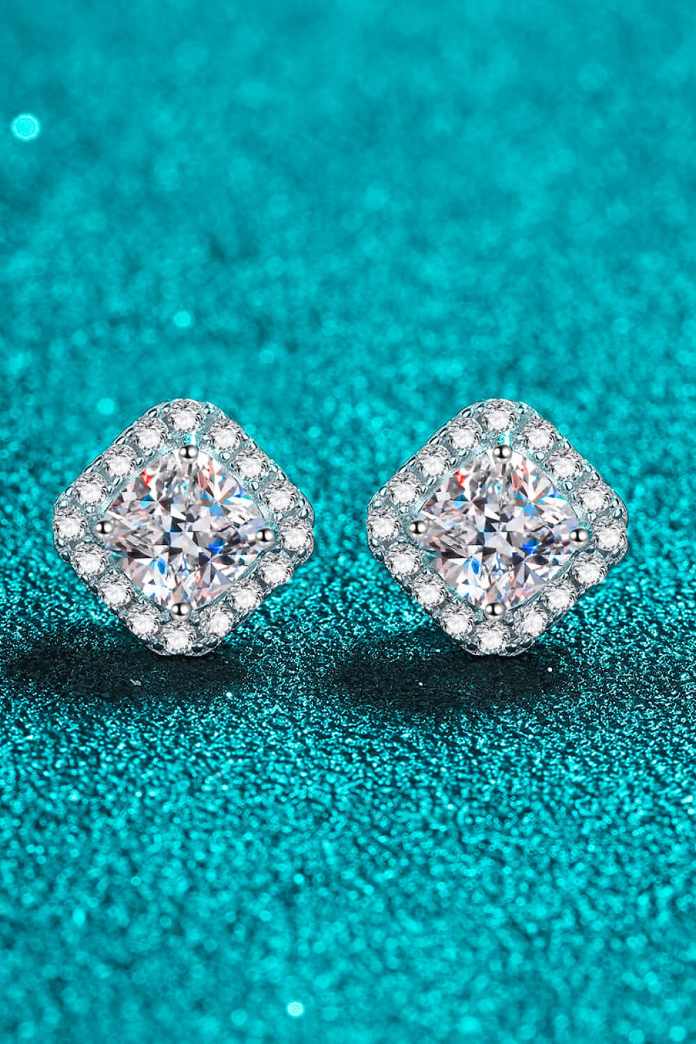 925 Sterling Silver Inlaid 2 Carat Moissanite Square Stud Earrings - Cheeky Chic Boutique