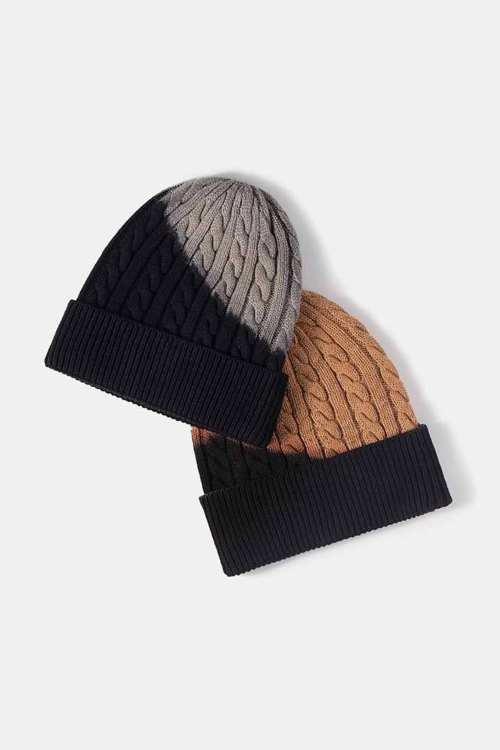 Contrast Tie-Dye Cable-Knit Cuffed Beanie - Cheeky Chic Boutique