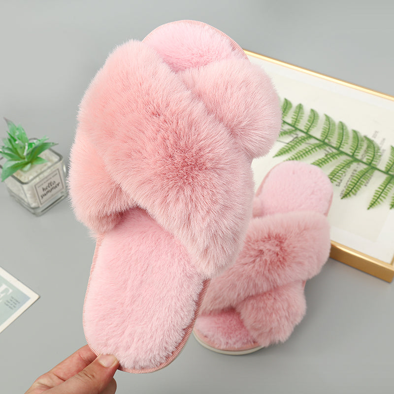 fur slippers pink