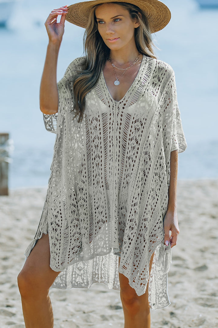 Openwork V-Neck Slit Cover Up - Cheeky Chic Boutique