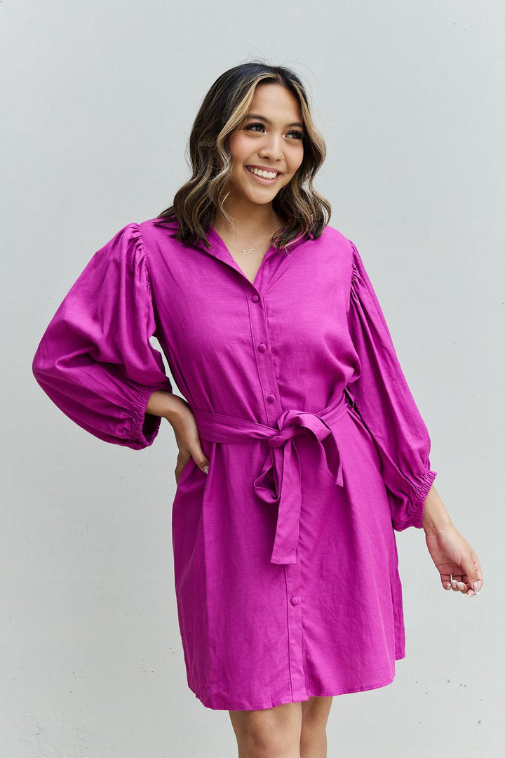 Hello Darling Half Sleeve Belted Mini Dress in Magenta - Cheeky Chic Boutique