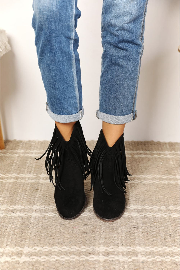 Midnight Cowboy Fringe Ankle Boots - Cheeky Chic Boutique