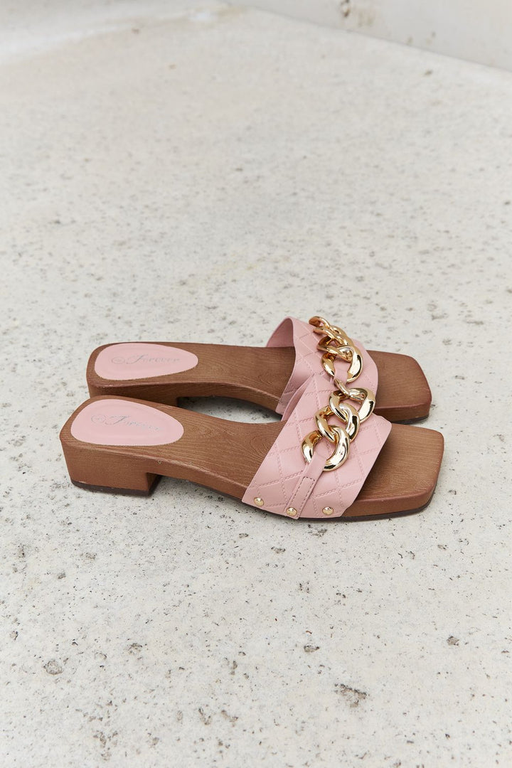 Forever Link Square Toe Chain Detail Clog Sandal in Blush - Cheeky Chic Boutique