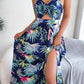 PRE-ORDER Botanical Print Tied Backless Cutout Slit Dress - Cheeky Chic Boutique