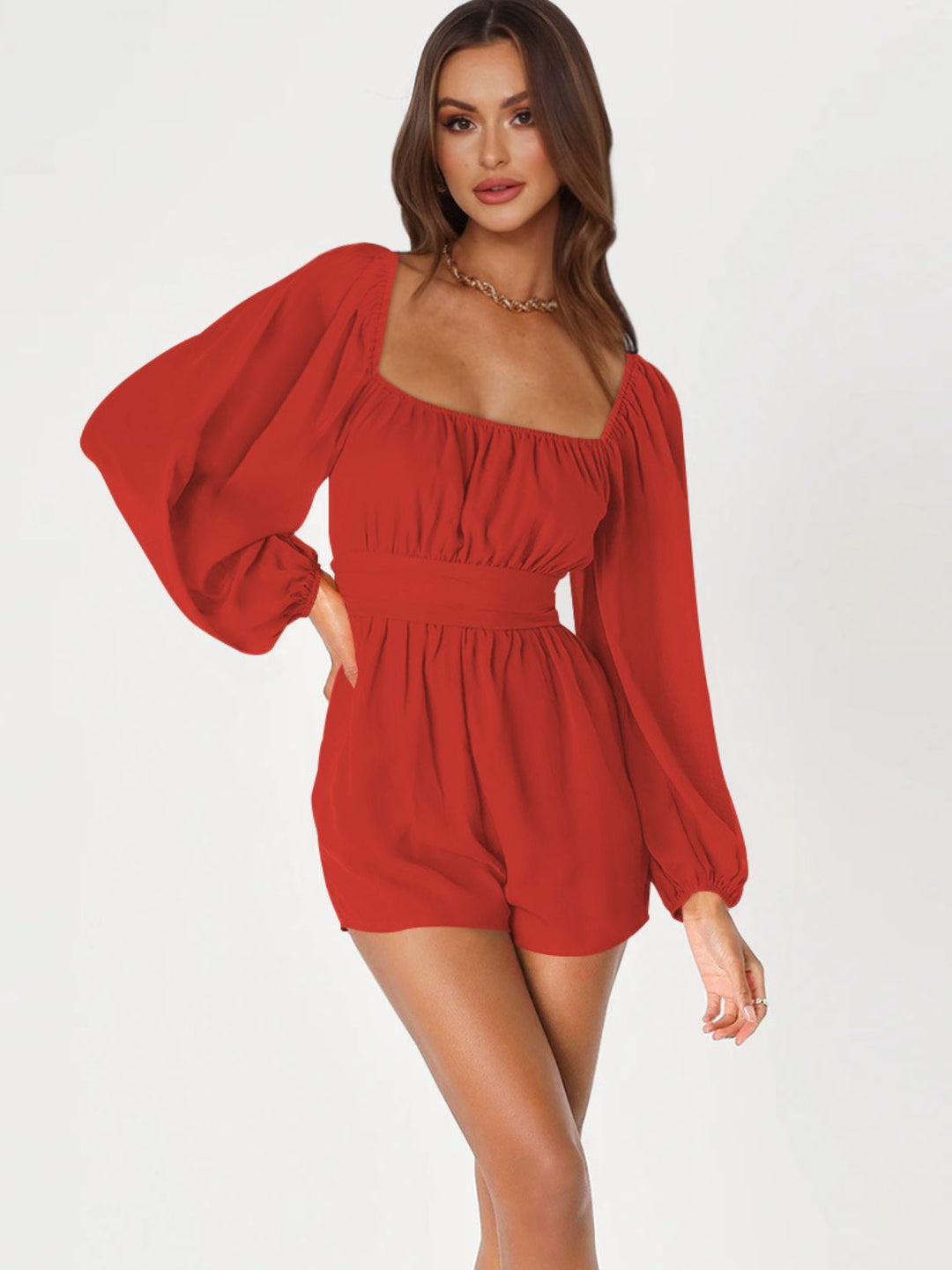 Tie Back Smocked Balloon Sleeve Romper - Cheeky Chic Boutique