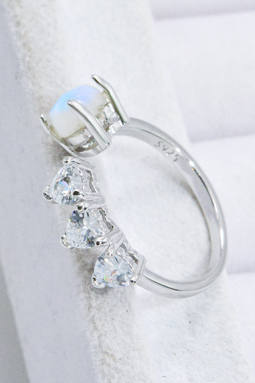 Natural Moonstone and Zircon Heart Open Ring - Cheeky Chic Boutique
