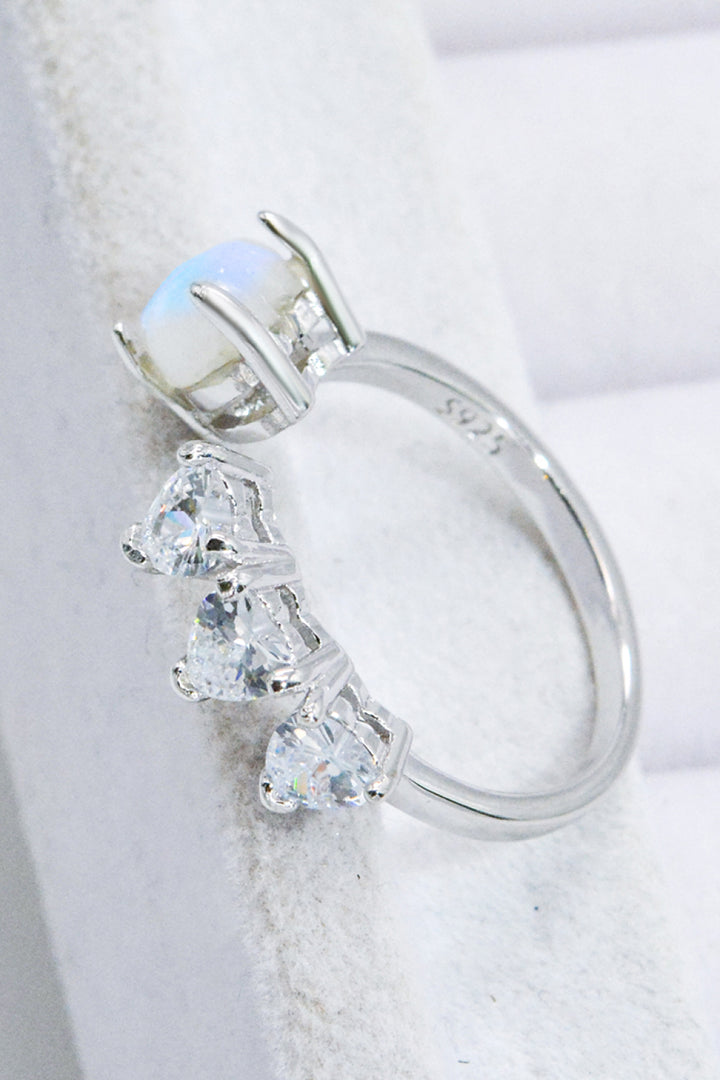 Natural Moonstone and Zircon Heart Open Ring - Cheeky Chic Boutique