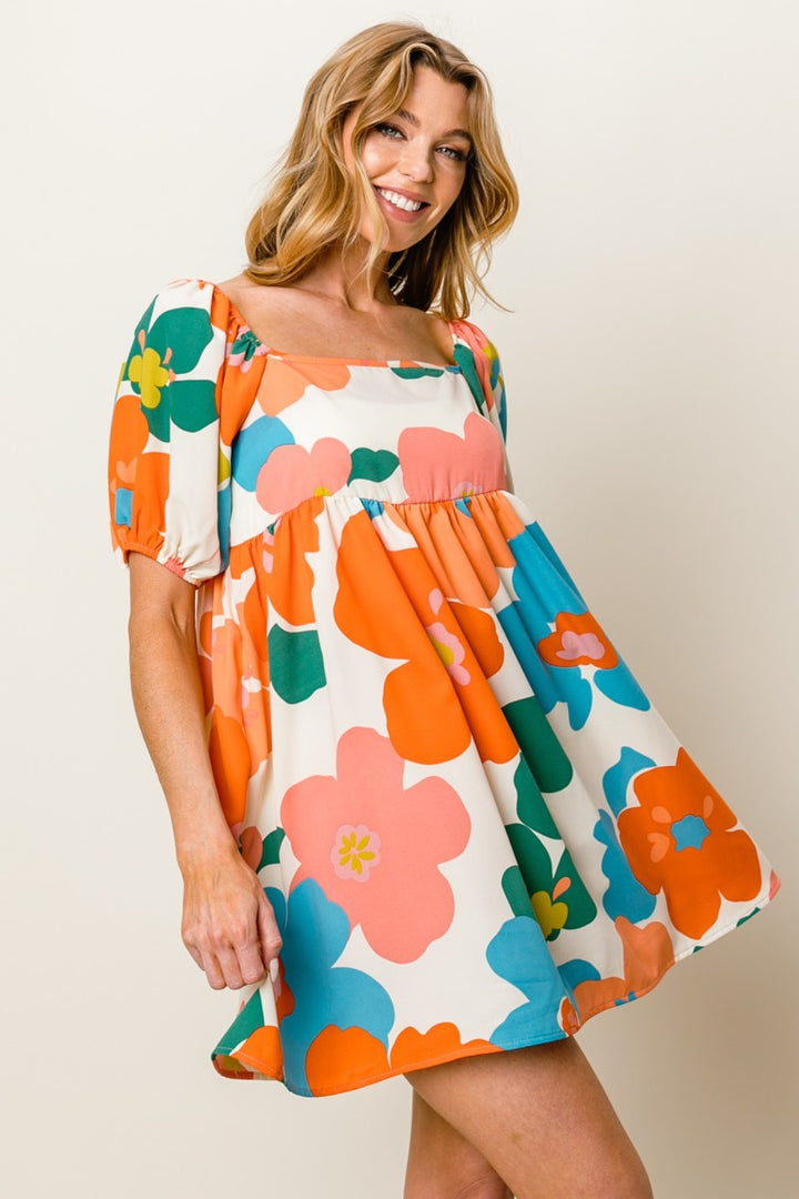 BiBi Floral Puff Sleeve Mini Dress - Cheeky Chic Boutique