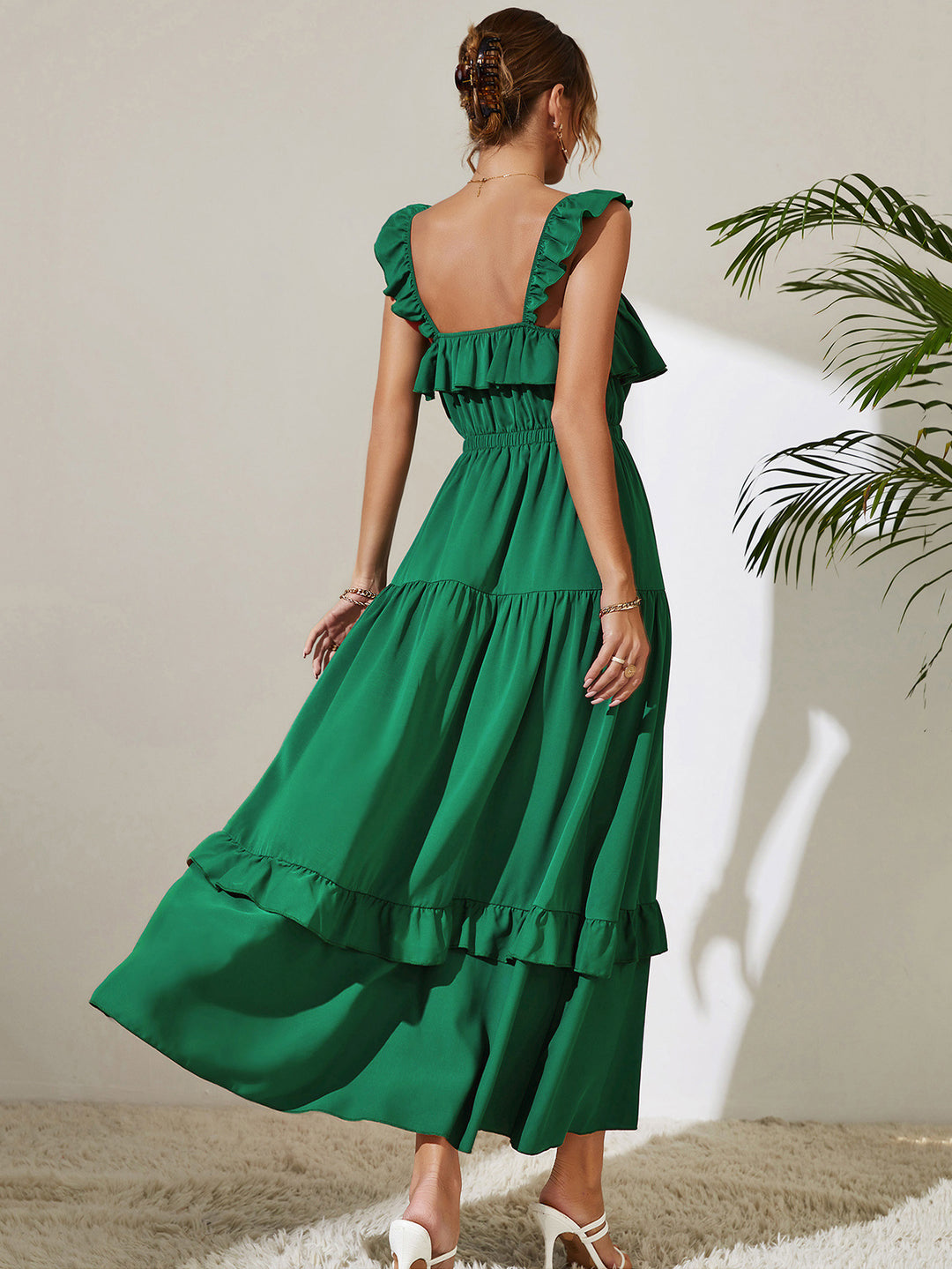 Square Neck Ruffled Maxi Dress - Cheeky Chic Boutique