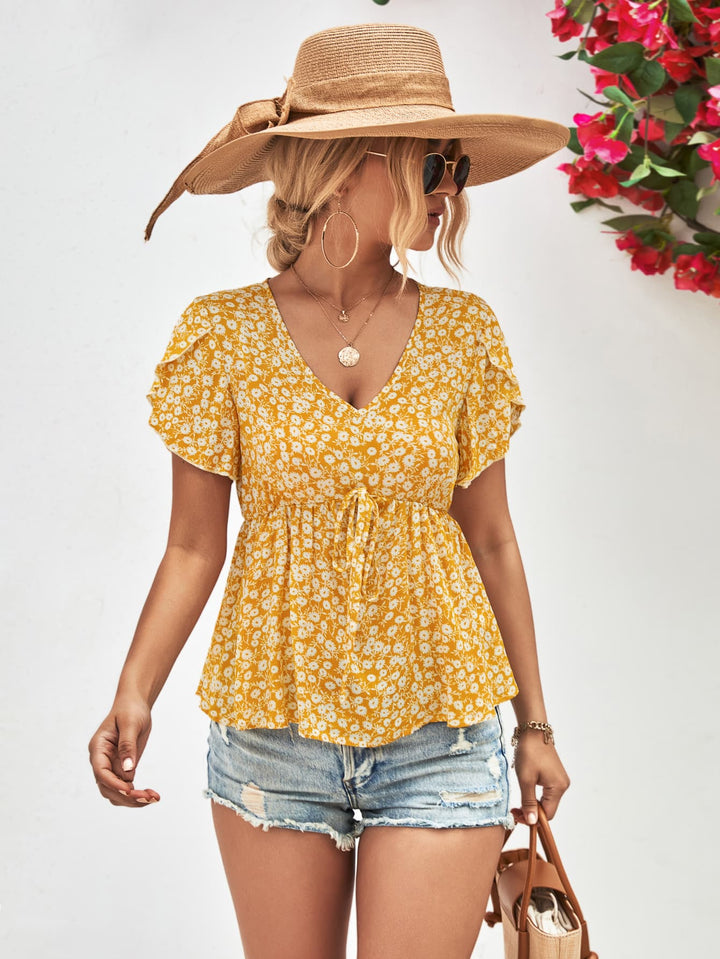 Floral Petal Sleeve Babydoll Top - Cheeky Chic Boutique