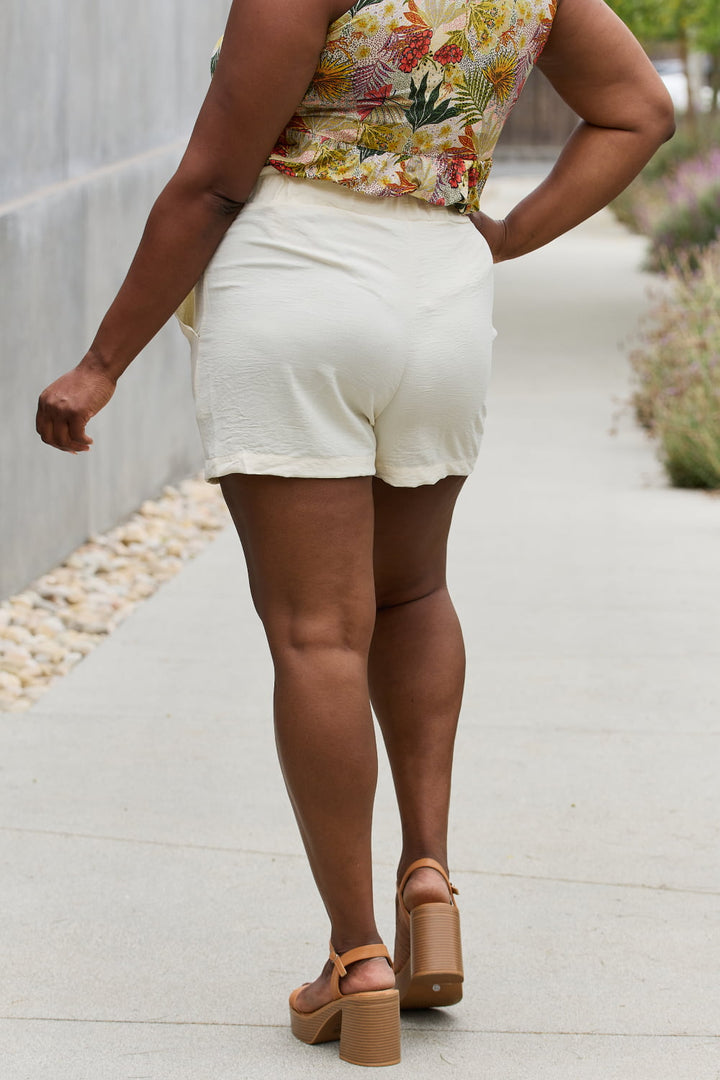 Culture Code Full Size High Waisted Paper bag Shorts in New Ivory - Cheeky Chic Boutique