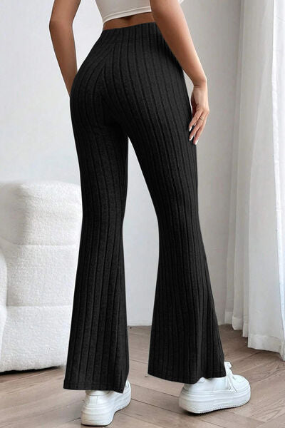 Basic Bae Full Size Ribbed High Waist Flare Pants - Cheeky Chic Boutique