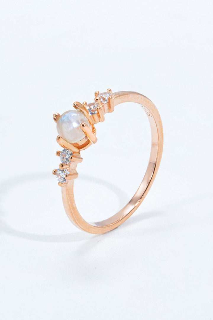 Natural Moonstone and Zircon 18K Rose Gold-Plated Ring - Cheeky Chic Boutique