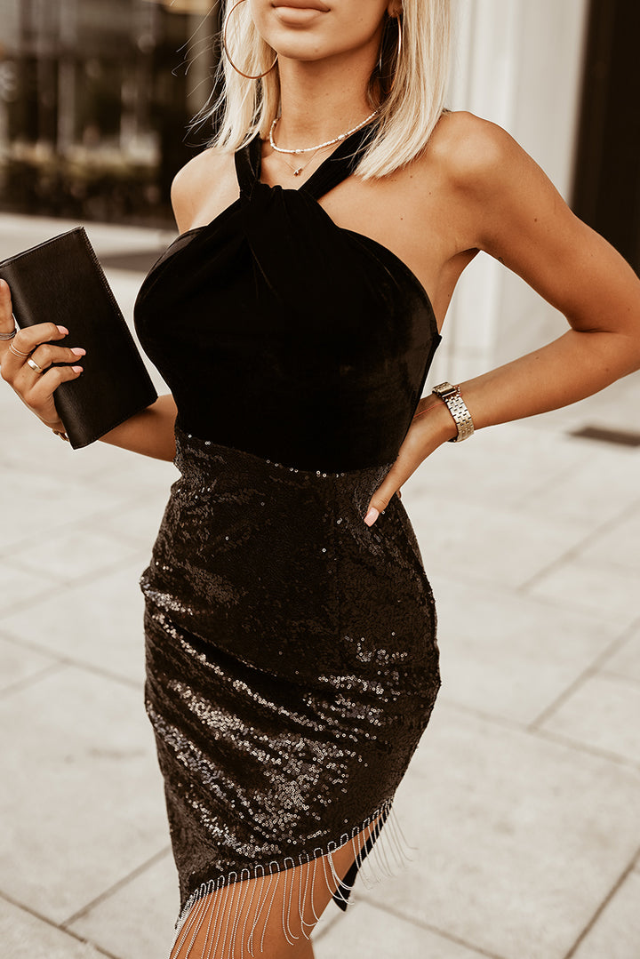 Sequin Fringe Detail Sleeveless Dress - Cheeky Chic Boutique