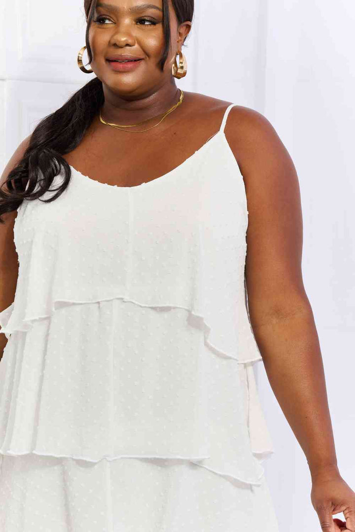 Culture Code By The River Full Size Cascade Ruffle Style Cami Dress in Soft White - Cheeky Chic Boutique