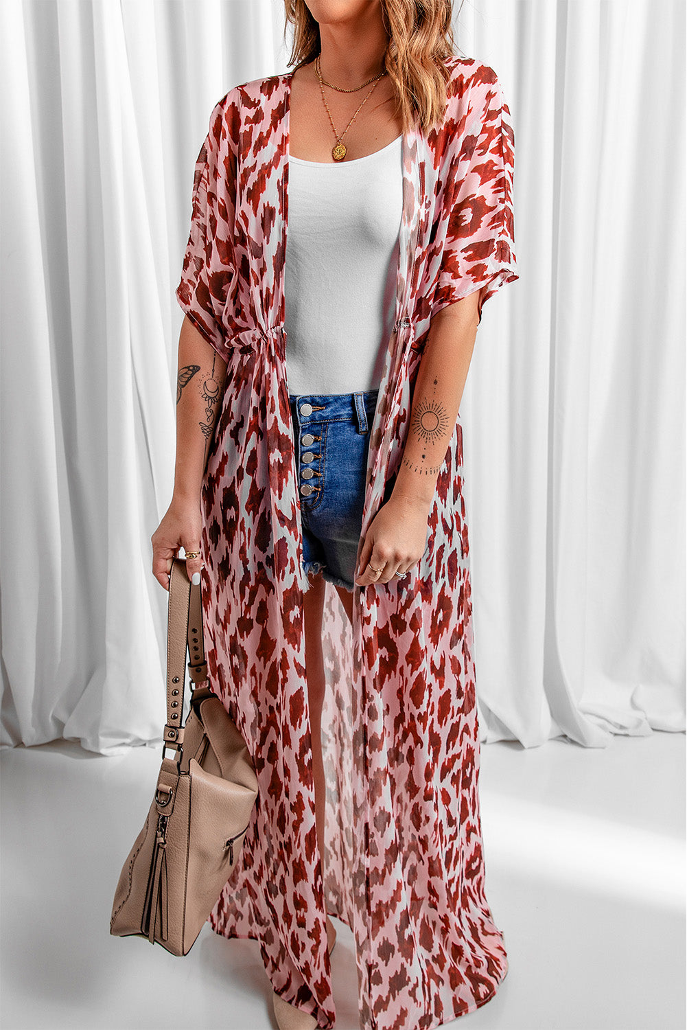PRE-ORDER Animal Print Half Sleeve Duster Cardigan - Cheeky Chic Boutique
