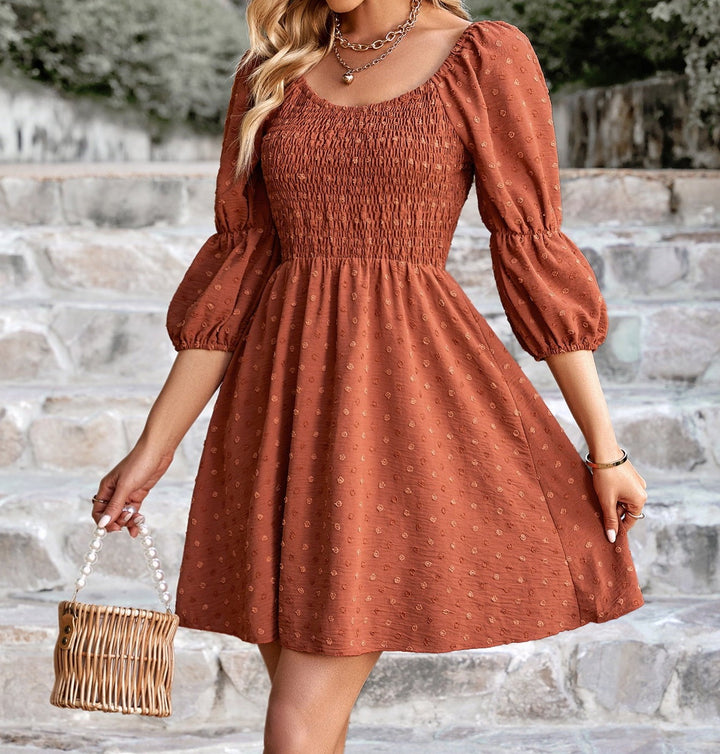 Swiss Dot Smocked Scoop Neck Dress - Cheeky Chic Boutique