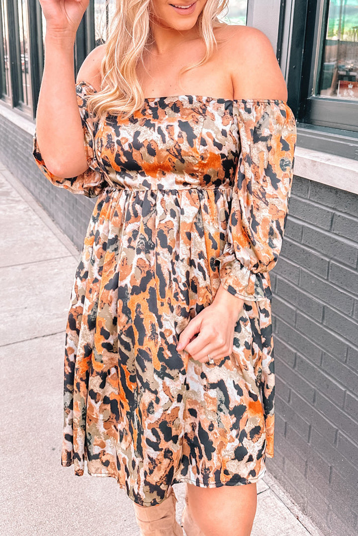 Printed Off-Shoulder Smocked Dress - Cheeky Chic Boutique