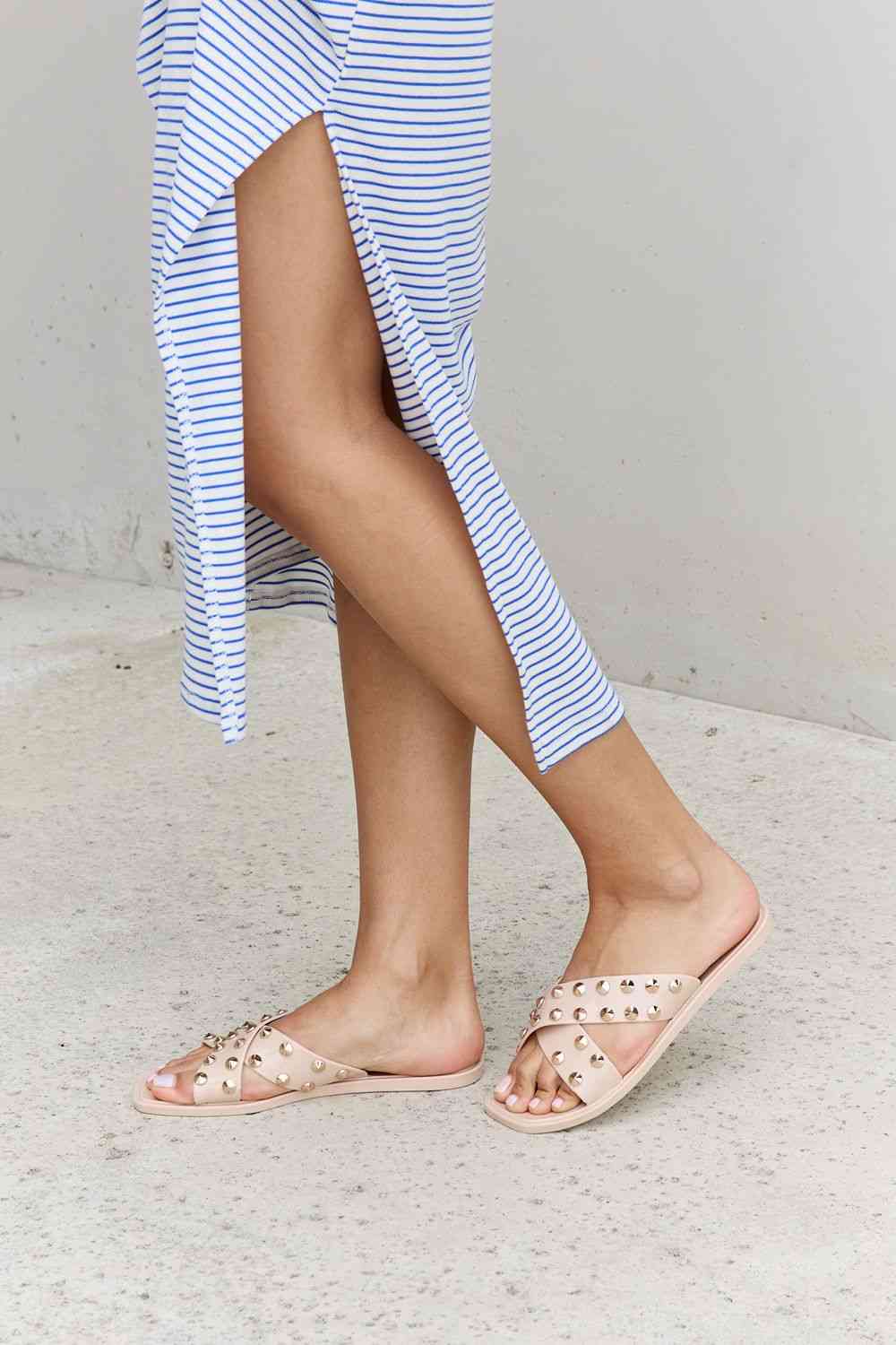 Forever Link Studded Cross Strap Slide Sandal - Cheeky Chic Boutique
