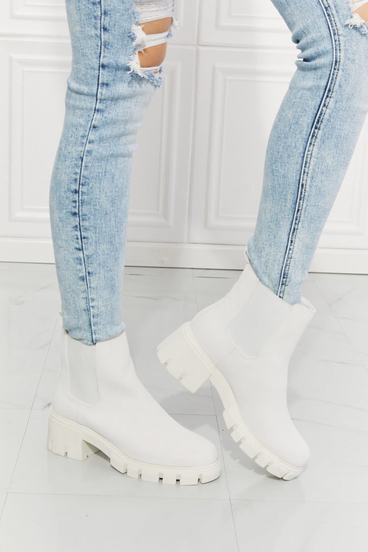 MMShoes Work For It Matte Lug Sole Chelsea Boots in White - Cheeky Chic Boutique