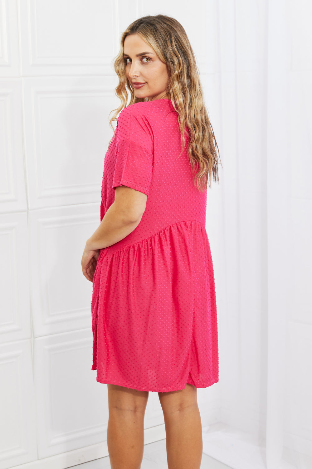 BOMBOM Another Day Swiss Dot Casual Dress in Fuchsia - Cheeky Chic Boutique